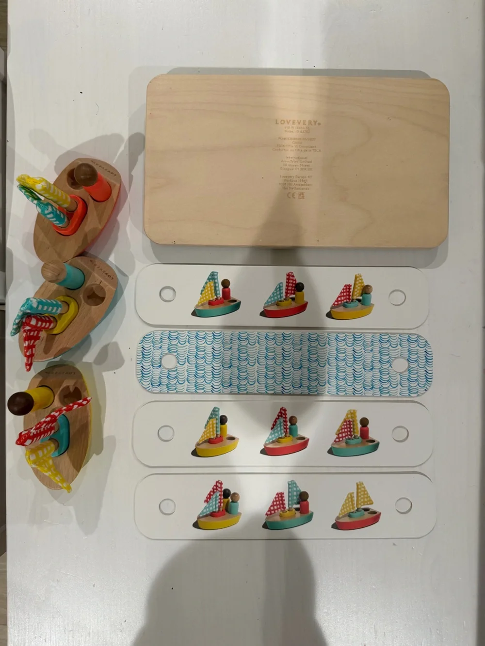 Pattern Match Boats Cards Set Wooden Sailboat Peg Toy LOVEVERY Analyst Play Kit